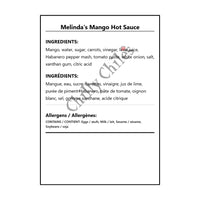 Melinda's Mango Hot Sauce - Bilingual Ingredients
