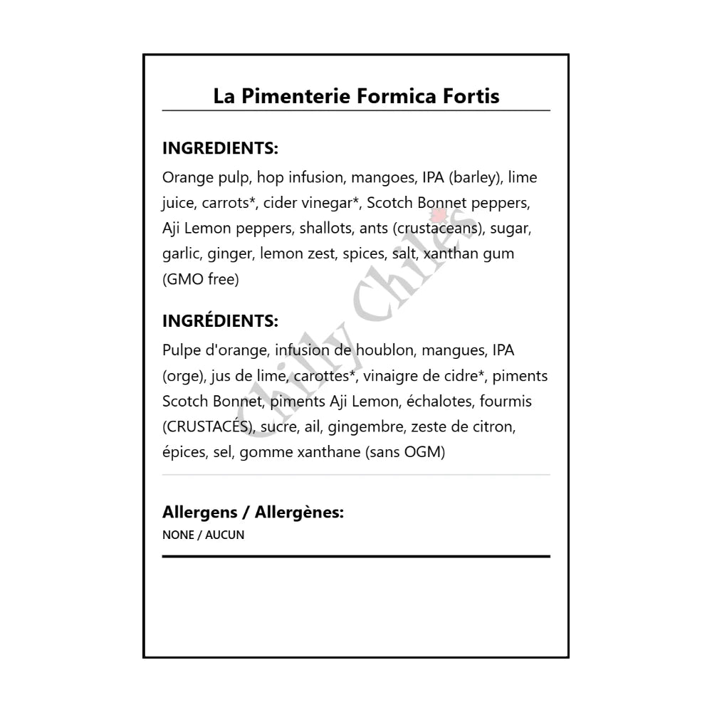 La Pimenterie Formica Fortis - Bilingual Ingredients