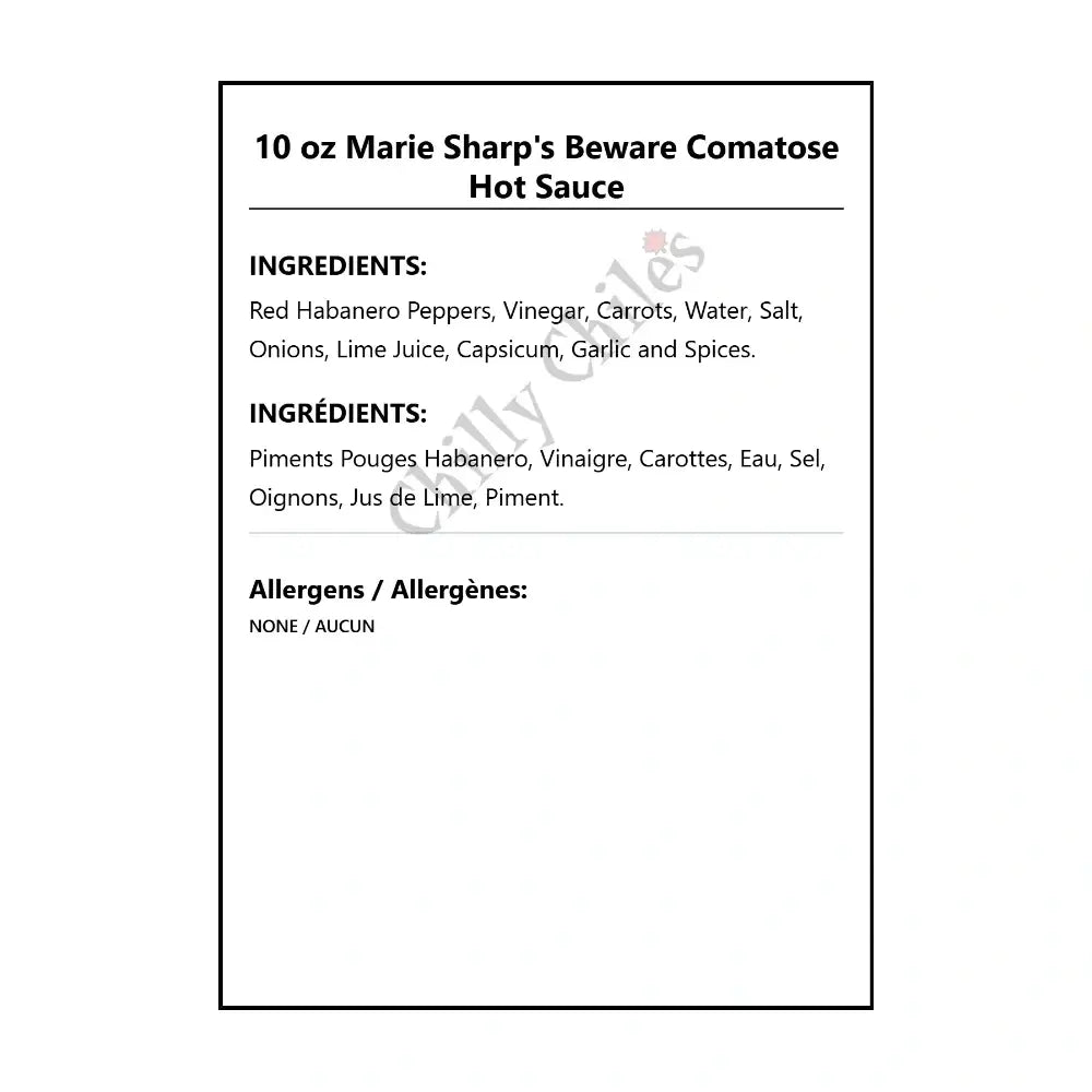 10 oz Marie Sharp’s Beware Comatose Hot Sauce - Hot Sauce