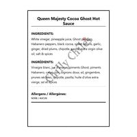 Queen Majesty Cocoa Ghost Hot Sauce - Bilingual Ingredients