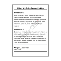 Mikey V's Spicy Reaper Pickles - Bilingual Ingredients