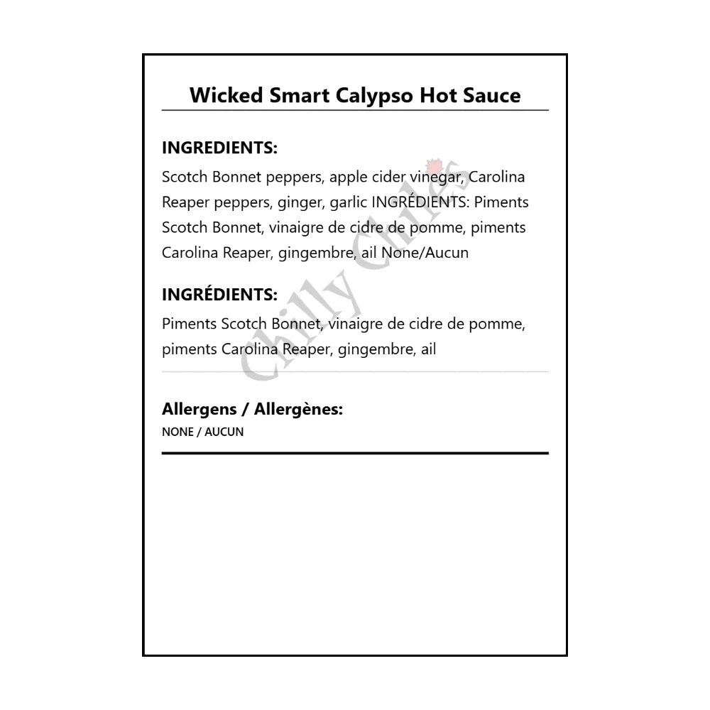 Wicked Smart Calypso Hot Sauce - Bilingual Ingredients
