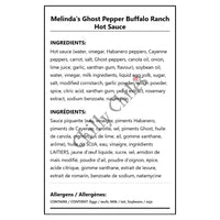 Melinda's Ghost Pepper Buffalo Ranch Hot Sauce - Bilingual Ingredients