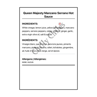 Queen Majesty Manzano Serrano Hot Sauce - Bilingual Ingredients