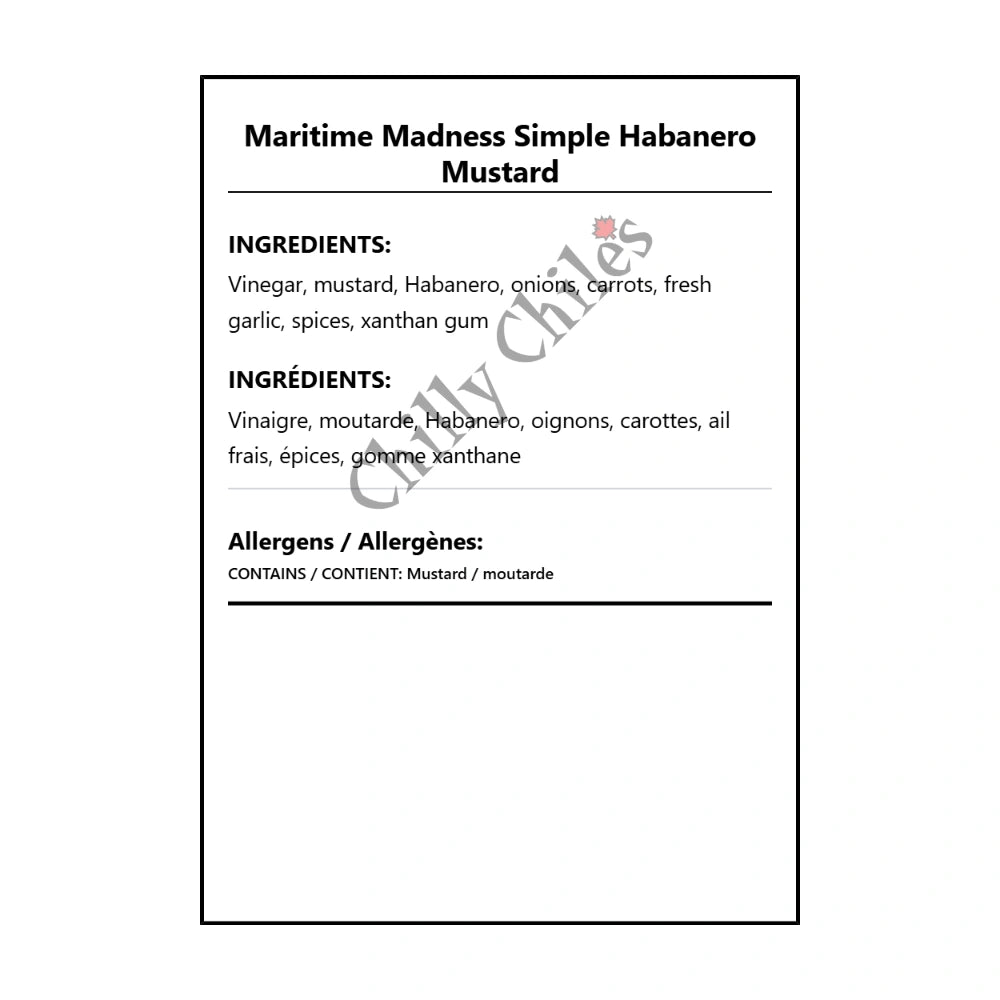 Maritime Madness Simple Habanero Mustard - Bilingual Ingredients