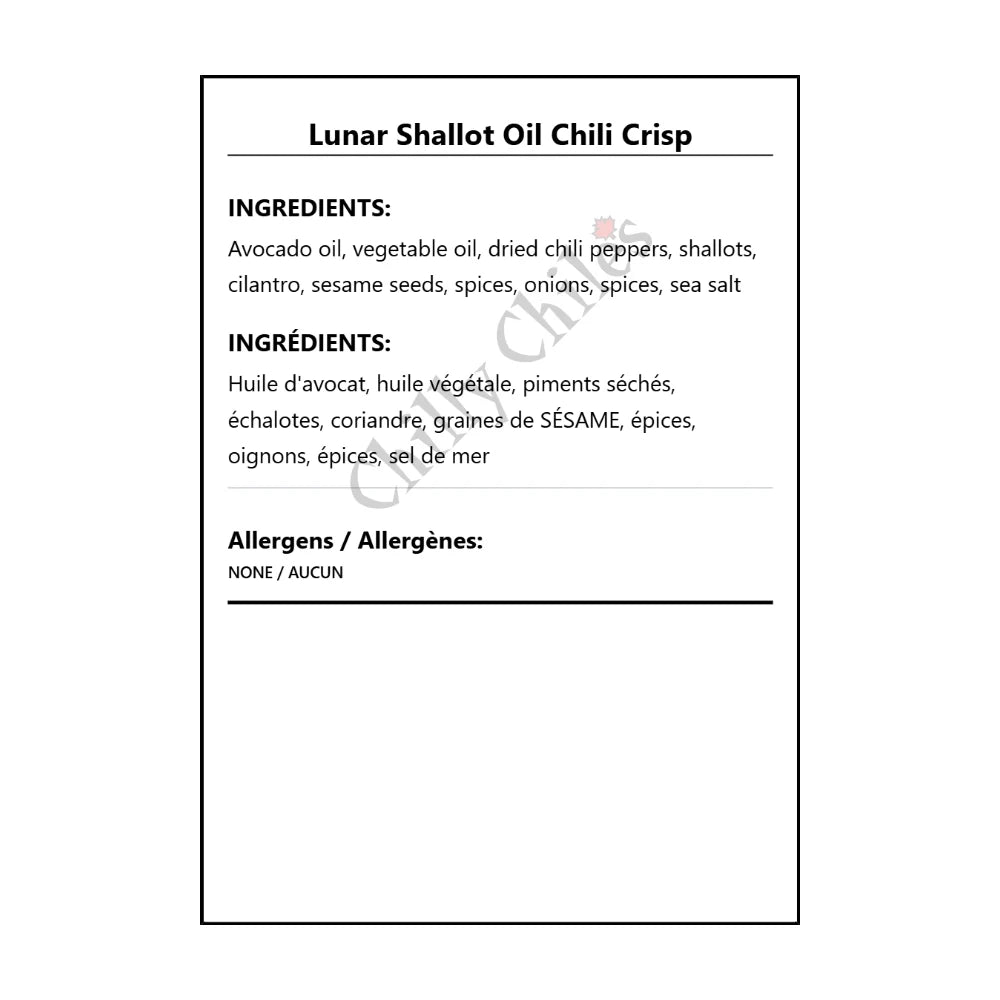 Lunar Shallot Oil Chili Crisp - Bilingual Ingredients