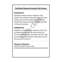 Da Bomb Beyond Insanity Hot Sauce - Bilingual Ingredients