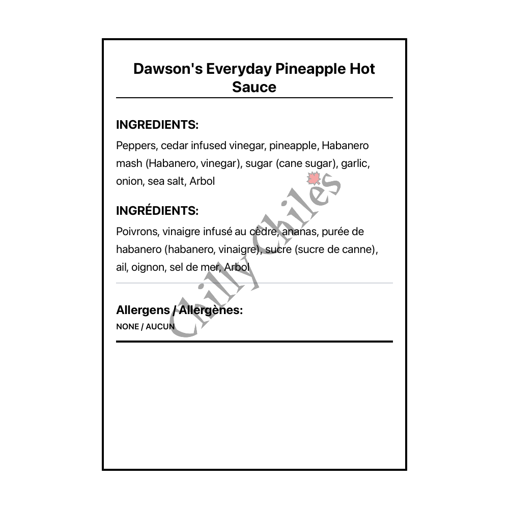 Dawson's Everyday Pineapple Hot Sauce - Canadian Nutrition Facts