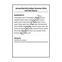 Jersey Barnfire Indian Summer Ultra Hot Hot Sauce - Bilingual Ingredients
