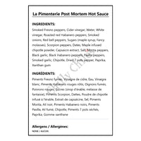La Pimenterie Post Mortem Hot Sauce - Bilingual Ingredients