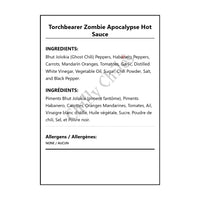Torchbearer Zombie Apocalypse Hot Sauce - Bilingual Ingredients