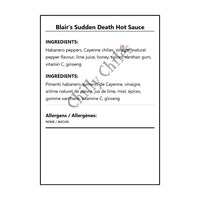 Blair's Sudden Death Hot Sauce - Bilingual Ingredients