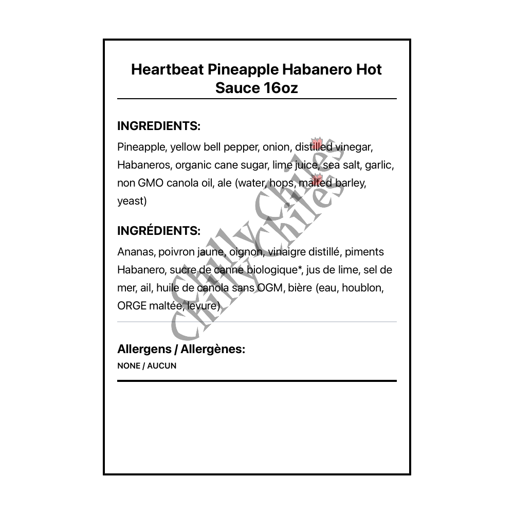 Heartbeat Pineapple Habanero Hot Sauce 16oz - Bilingual Ingredients