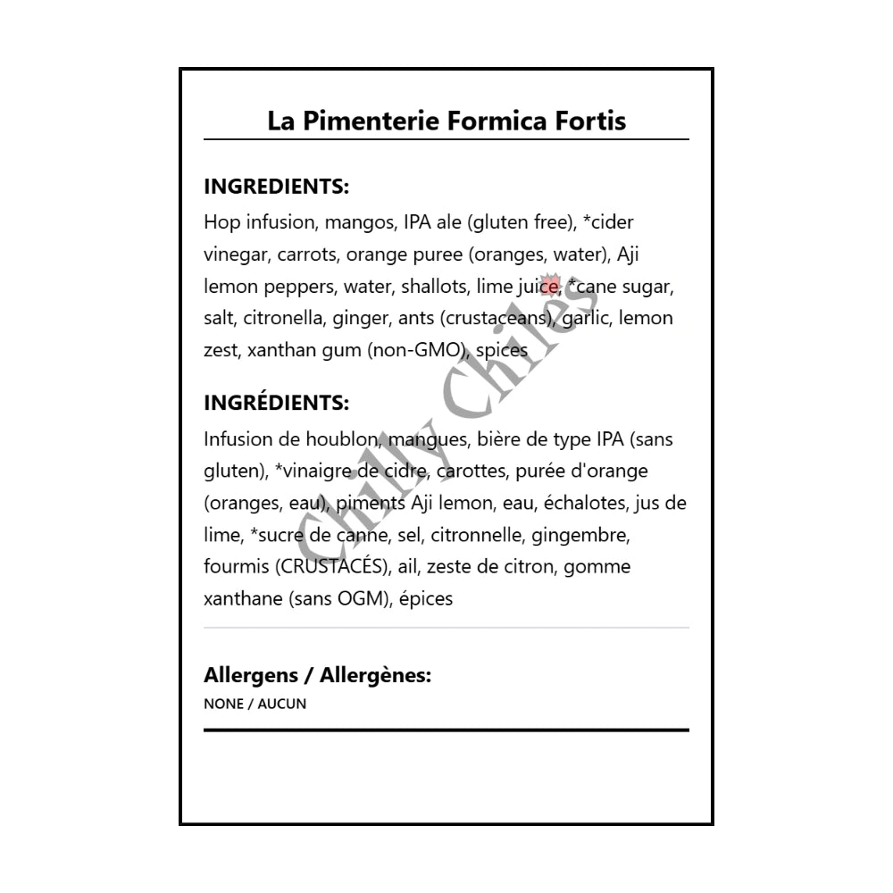 La Pimenterie Formica Fortis - Bilingual Ingredients