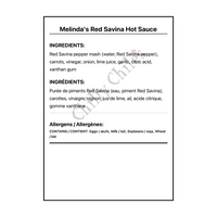 Melinda's Red Savina Hot Sauce - Bilingual Ingredients