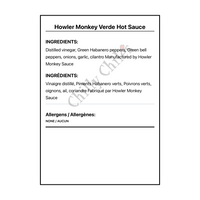 Howler Monkey Verde Hot Sauce - Bilingual Ingredients