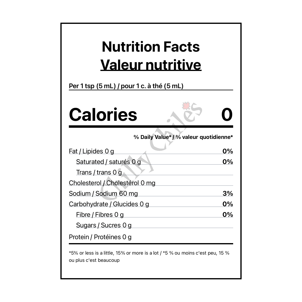 Gringo Bandito Spicy Yellow Hot Sauce - Canadian Nutrition Facts