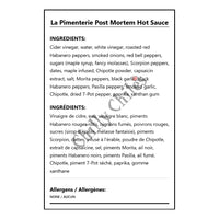 La Pimenterie Post Mortem Hot Sauce - Bilingual Ingredients