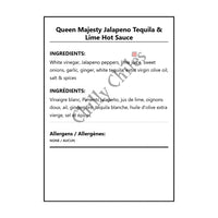 Queen Majesty Jalapeno Tequila & Lime Hot Sauce - Bilingual Ingredients