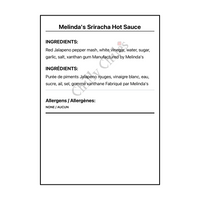Melinda's Sriracha Hot Sauce - Bilingual Ingredients