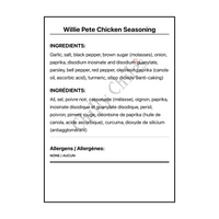 Willie Pete Chicken Seasoning - Bilingual Ingredients