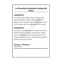 La Pimenterie Antipode Cooling Hot Sauce - Bilingual Ingredients