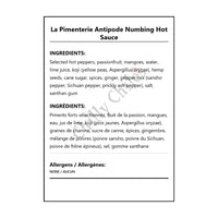 La Pimenterie Antipode Numbing Hot Sauce - Bilingual Ingredients