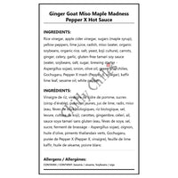 Ginger Goat Miso Maple Madness Pepper X Hot Sauce - Bilingual Ingredients