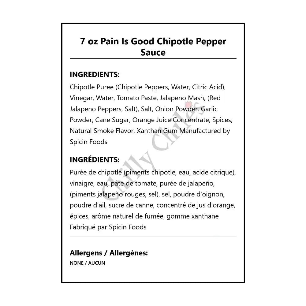 7 oz Pain Is Good Chipotle Pepper Sauce - Hot Sauce