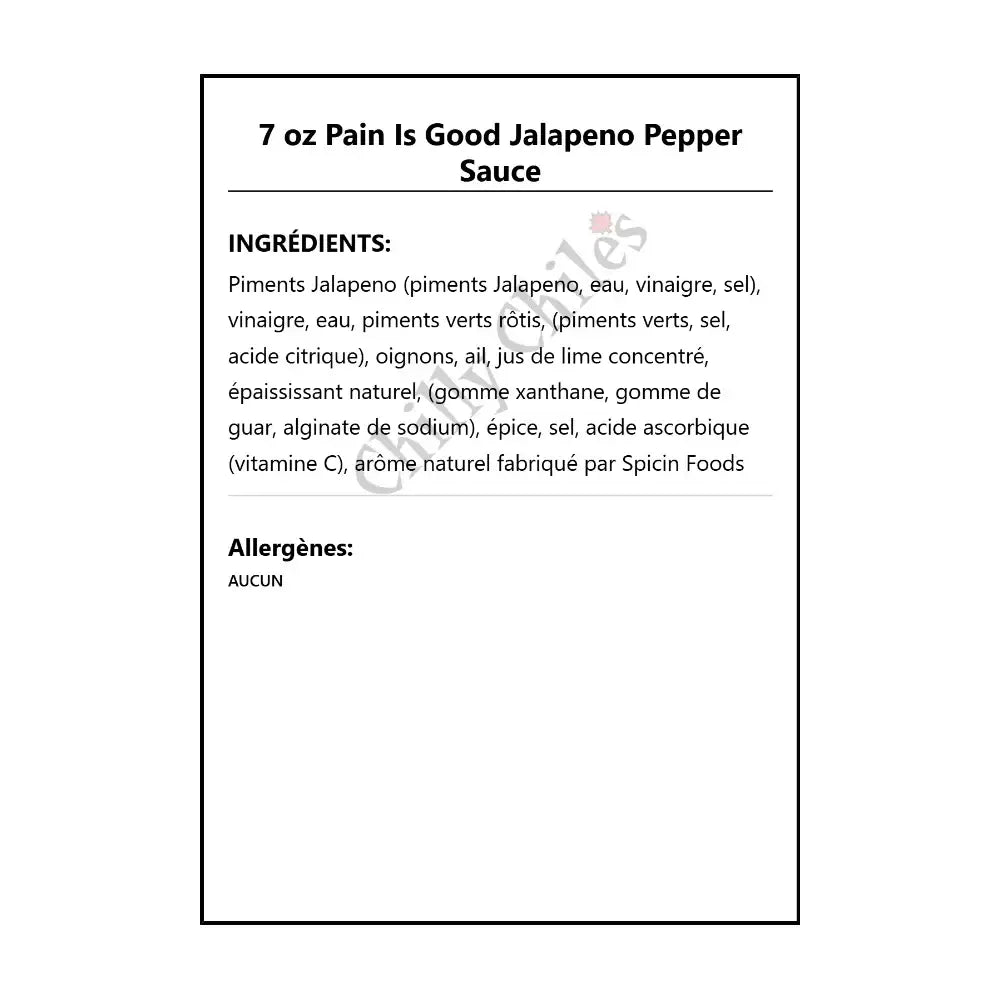 7 oz Pain Is Good Jalapeno Pepper Sauce - Hot Sauce