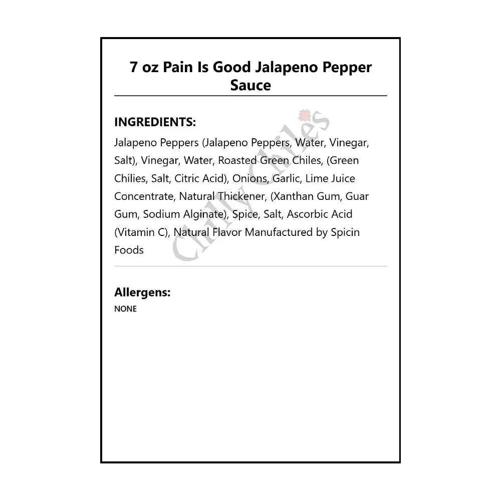 7 oz Pain Is Good Jalapeno Pepper Sauce - Hot Sauce