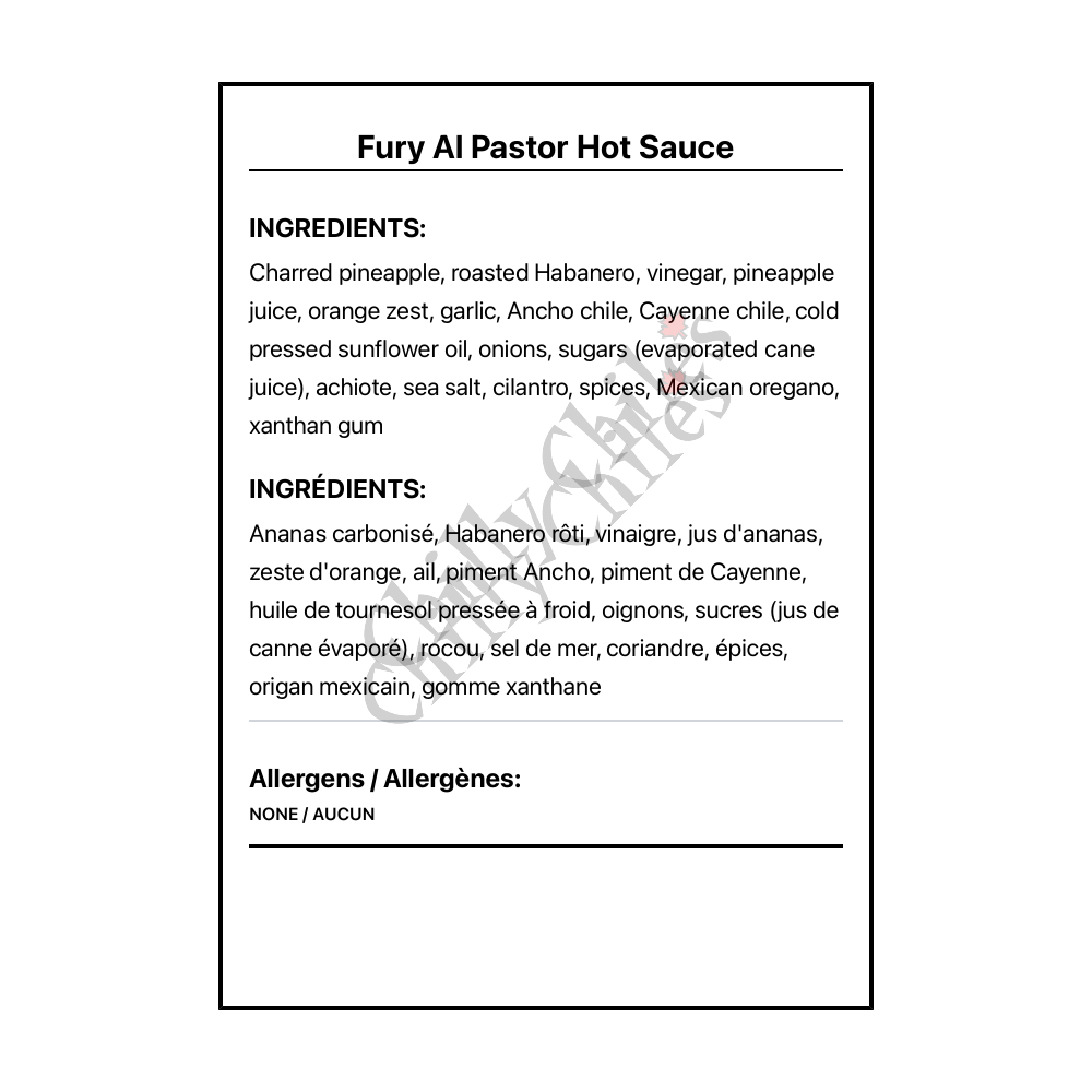 Fury Al Pastor Hot Sauce - Canadian Nutrition Facts