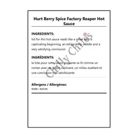 Hurt Berry Spice Factory  Reaper Hot Sauce - Bilingual Ingredients