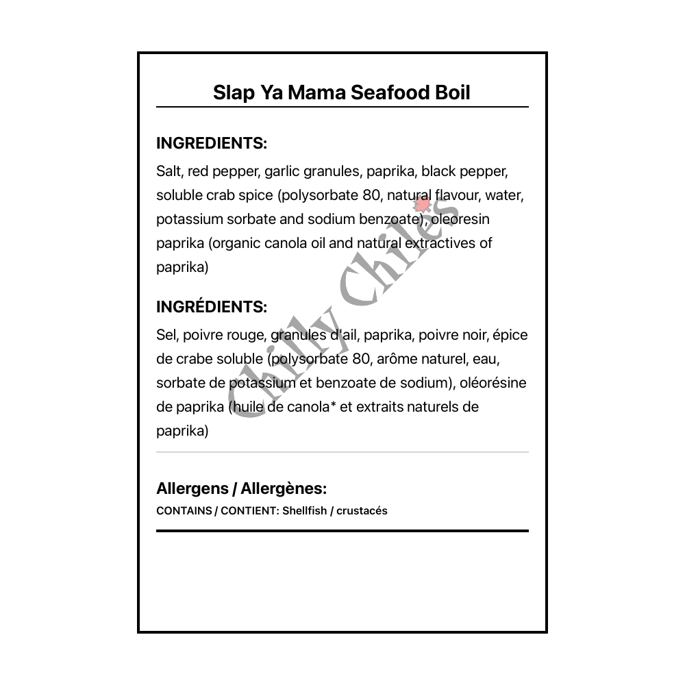 Slap Ya Mama Seafood Boil - Bilingual Ingredients