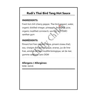 Rudi's Thai Bird Tang Hot Sauce - Bilingual Ingredients