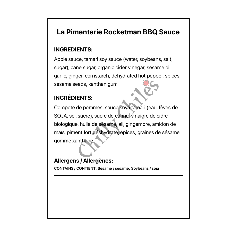 La Pimenterie Rocketman BBQ Sauce - Canadian Nutrition Facts