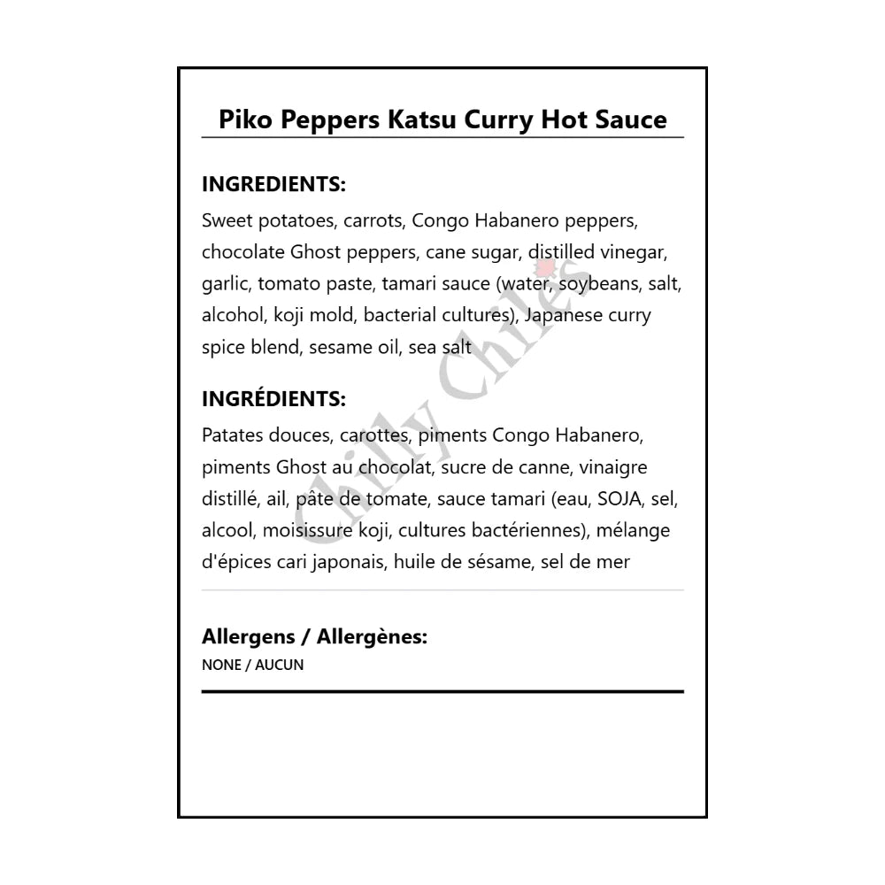 Piko Peppers Katsu Curry Hot Sauce - Bilingual Ingredients
