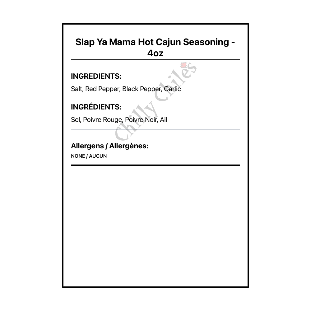 Slap Ya Mama Hot Cajun Seasoning - 4oz - Bilingual Ingredients