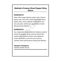 Melinda's Creamy Ghost Pepper Wing Sauce - Bilingual Ingredients