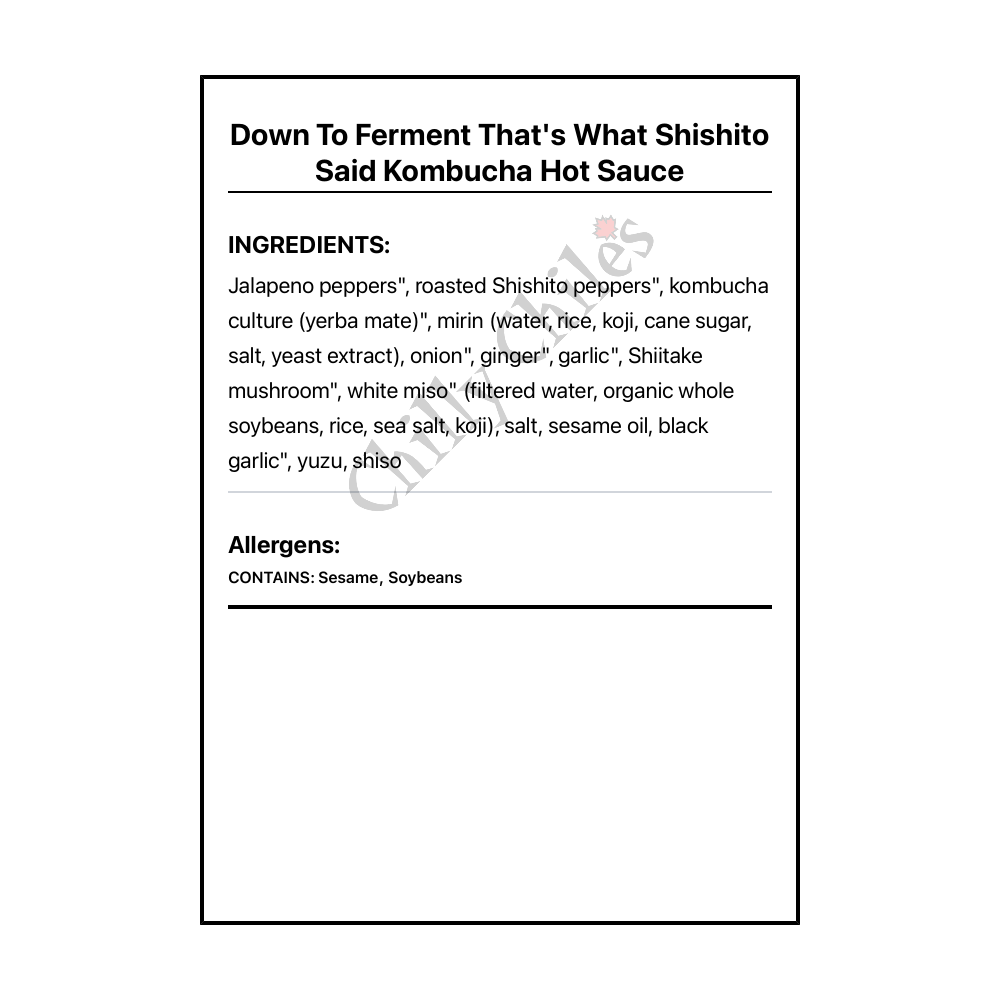 Down To Ferment That's What Shishito Said Kombucha Hot Sauce - Bilingual Ingredients