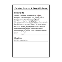 CaJohns Bourbon St Fiery BBQ Sauce - Ingrédients Français