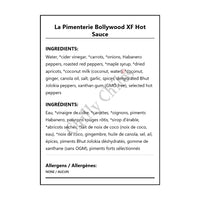 La Pimenterie Bollywood XF Hot Sauce - Bilingual Ingredients