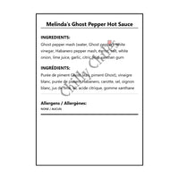Melinda’s Ghost Pepper Hot Sauce - Bilingual Ingredients