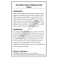 Hurt Berry Farm Viridescent Hot Sauce - Bilingual Ingredients