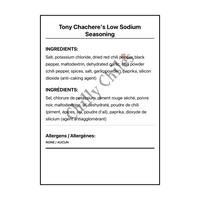 Tony Chachere's Low Sodium Seasoning - Bilingual Ingredients