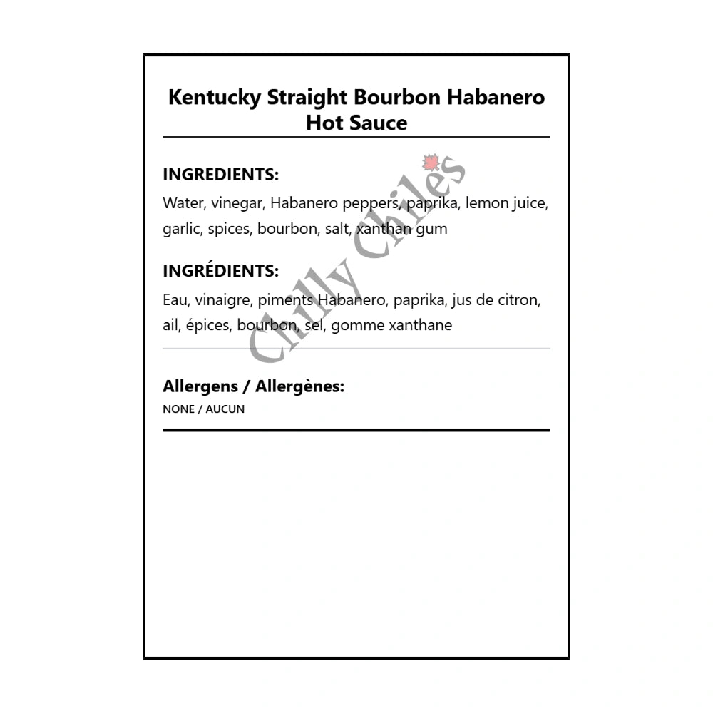 Kentucky Straight Bourbon Habanero Hot Sauce - Bilingual Ingredients