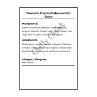 Dawson's Cremini Habanero Hot Sauce - Bilingual Ingredients