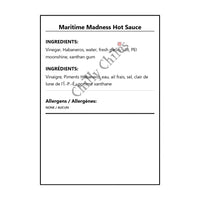 Maritime Madness Hot Sauce - Bilingual Ingredients