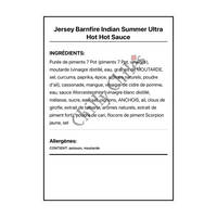 Jersey Barnfire Indian Summer Ultra Hot Hot Sauce - Ingrédients Français