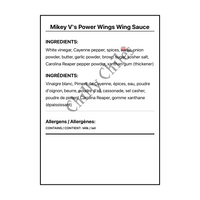 Mikey V's Power Wings Wing Sauce - Bilingual Ingredients
